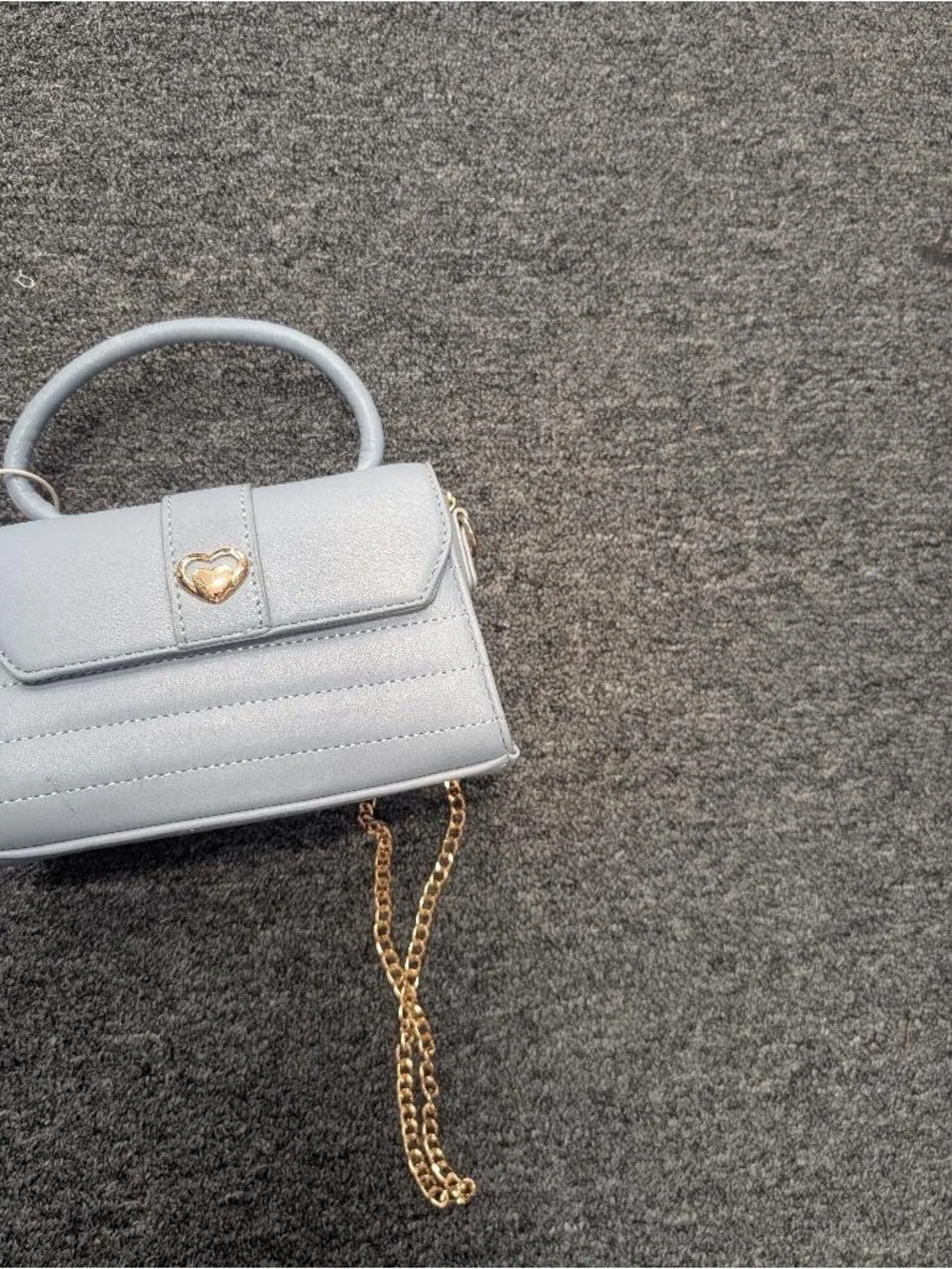 Light Gray Top-Handle Satchel with Gold Heart Accent